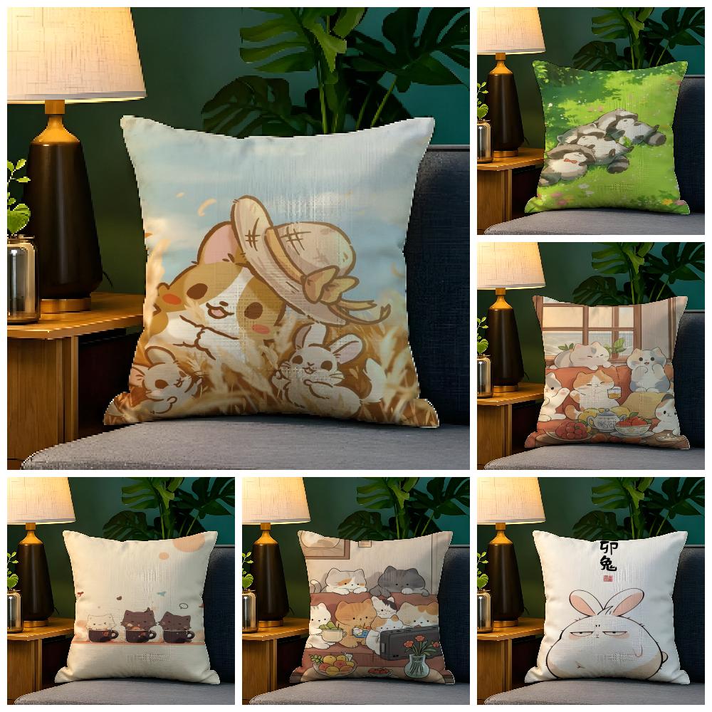 Cute cartoon animal girl decor Pillow Case Natural Linen Pillow Case DoubleSided Decor Sofa Pillowcase Home Decor