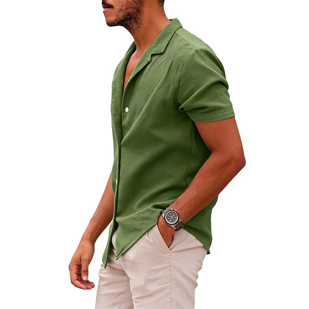 Men's Casual Collar Relaxed Short-sleeved Shirt - Men's Plain Cotton And Linen Breathable Shirt