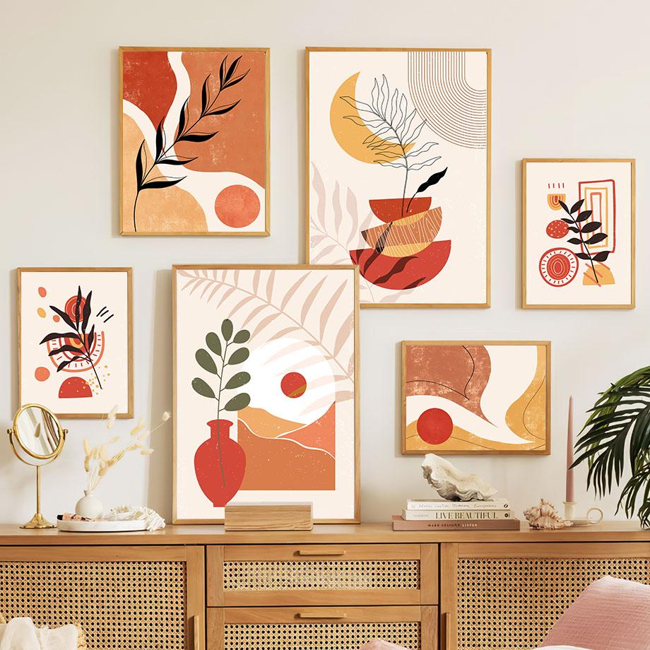 Настенная картина на холсте, красная, желтая линия, девушка, ветка ивы, минималистичные украшения для гостиной, постеры и принты, настенные панно