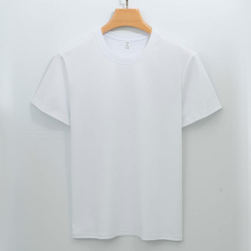Легкая хлопковая футболка мужская с короткими рукавами из чистого хлопка, длинная бархатная футболка из конского хлопка с круглым вырезом и тремя булавками, белая футболка для мужчин