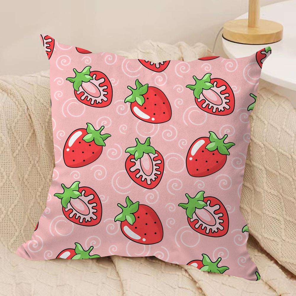 Cute Strawberry girl pink Cushion Cover Silky Short Plush Invisible Zipper Dustproof Sofa Pillow Case for Home Decor