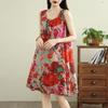 2025 Новое женское летнее платье больших размеров, винтажный сарафан с цветочным принтом, свободное платье, базовое повседневное платье
