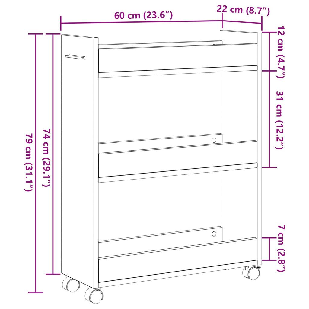 vidaXL Rollschrank Artisan Eiche 60x22x79 Cm Holzwerkstoff