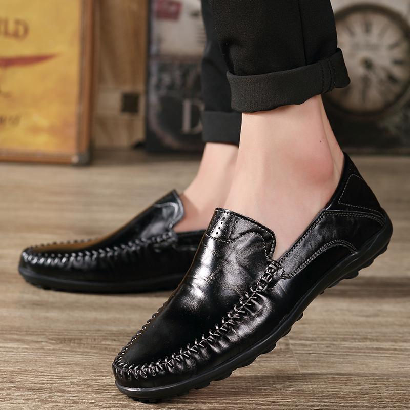 Fashion Men's Light Flat Leather Shoes Cover Feet Casual Fashion Comfortable Large Size Walking Men's Shoes New39-47