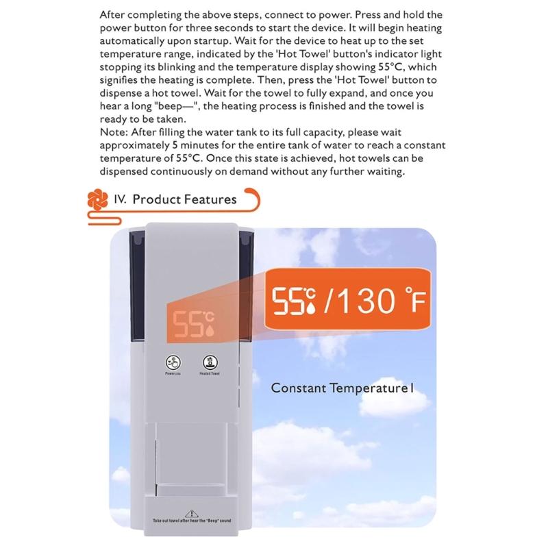 Подогреватель полотенец для лица с интеллектуальным контролем температуры, функция безопасности, резервуар 500 мл для бережного снятия макияжа