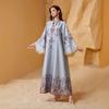 Middle East Cross-border Muslim Women's V-neck Print Tassel Arabic Abaya Dress