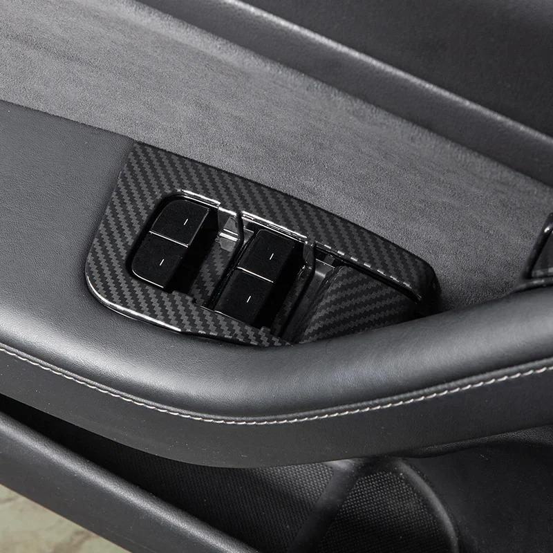 Tesla Model 3 Y Carbon Fiber Glass Lifting Panel Button Decorative Sticker for Modification of Internal Window Lifting Sticker