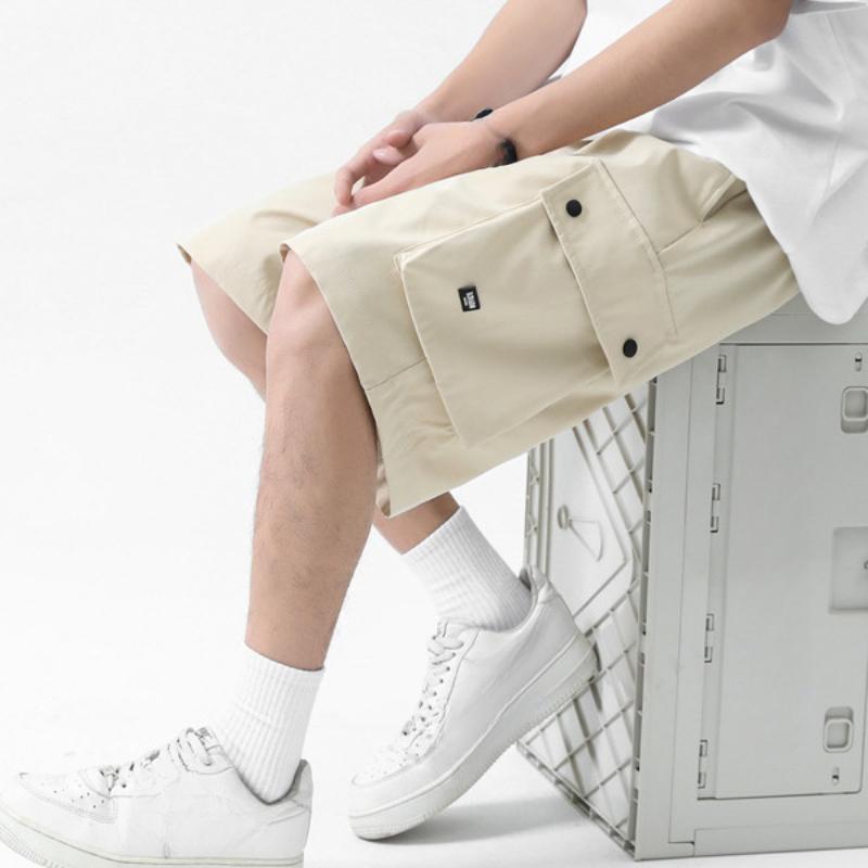 Мужские летние тонкие быстросохнущие однотонные шорты с множеством карманов, мужские свободные японские брюки с пятью точками большого размера