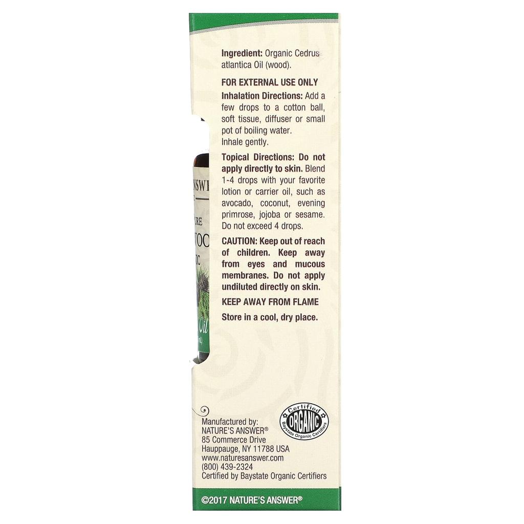Nature's Answer 100% Pure Organic Essential Oil, Cedarwood, 15 Ml (0.5 Fl Oz)