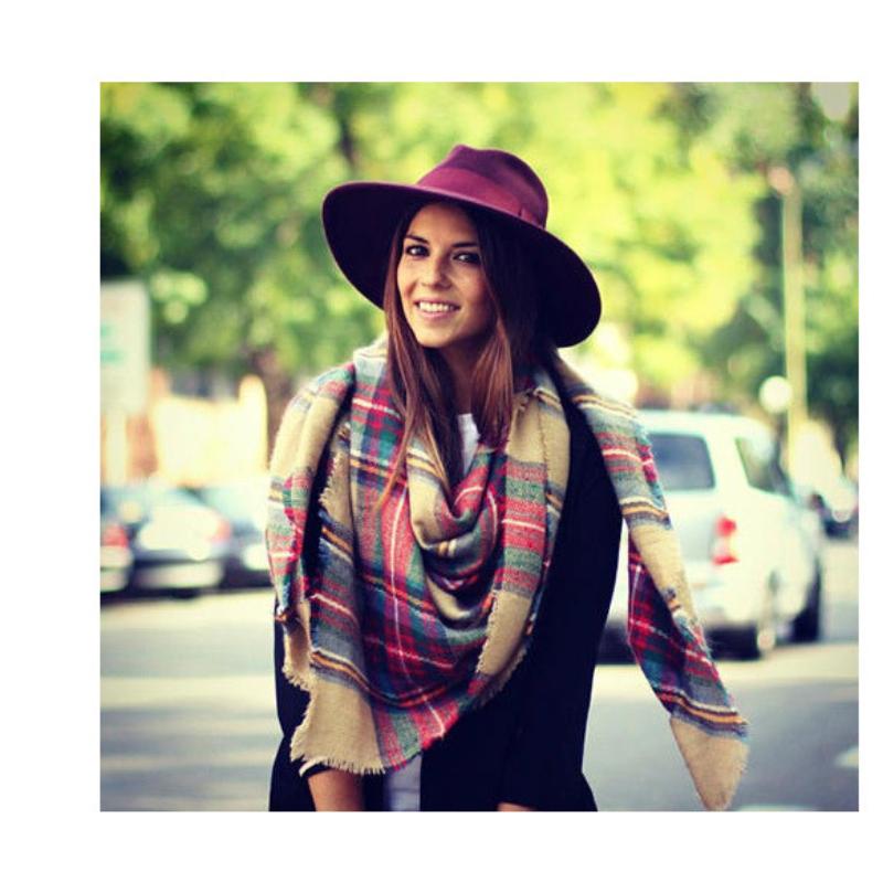 The Same Colorful Plaid Imitation Cashmere Large Square Scarf, a Women's Trend Scarf