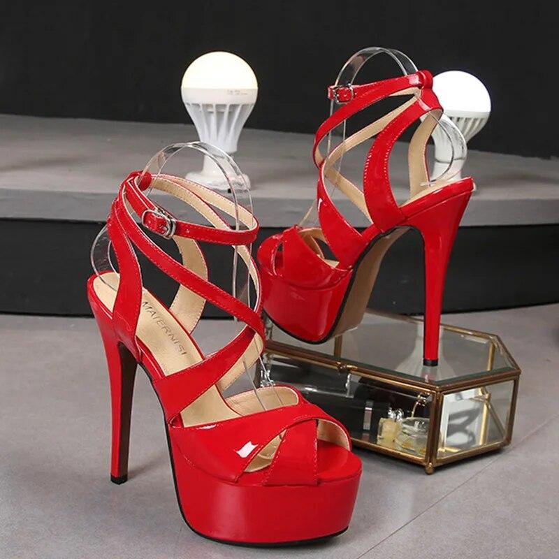 Женские туфли на шпильке с неглубоким глянцевым перекрестным ремешком, пикантная мода, каблук 14 см, платформа 4 см, WZ