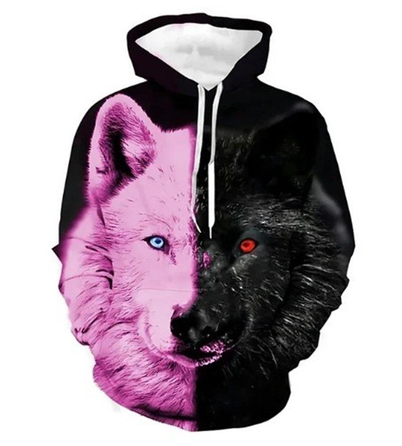 Весенне-осенний сезон, новый уличный тренд, 3D цифровой принт головы волка, мужской повседневный свитер с капюшоном и длинными рукавами