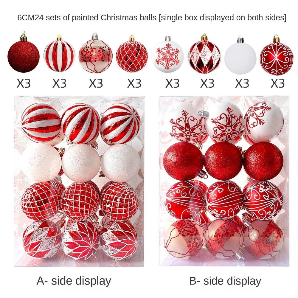 24Pcs/Box Plastic Christmas Colored Balls Electroplated Christmas Tree Hanging Pendant for Home