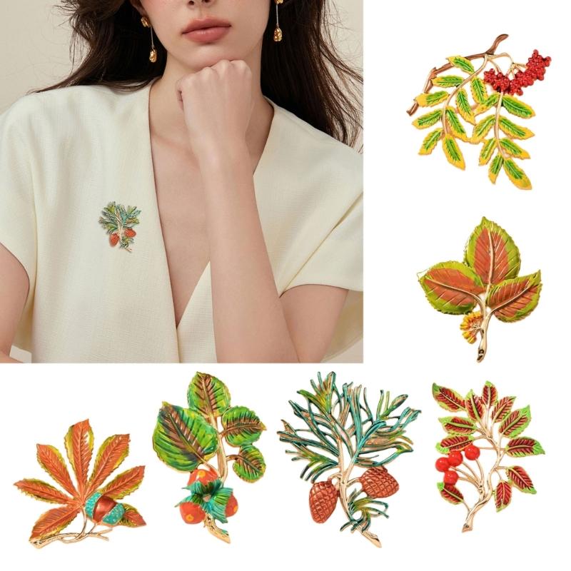 Vintage Style Enamel Autumn Leaf Brooch Handcrafted with User Friendly Materials for Fashionable Women and Nature Lovers