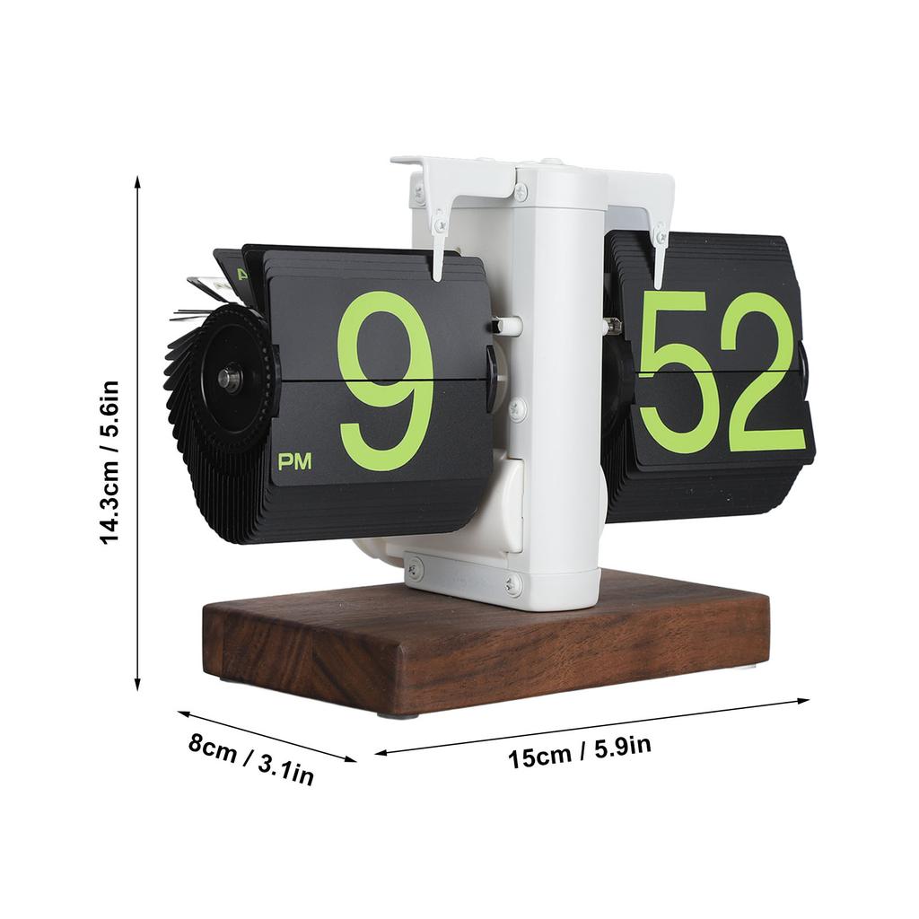 Digital Flip Clock 12 Hours Single Sided Large Number Automatic Retro Mechanical Flip Clock with Wood Base for Bedroom Office