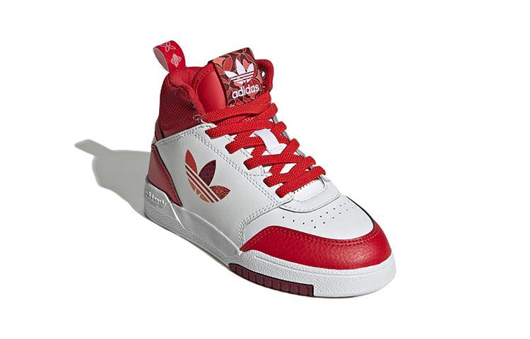 adidas Оригинальные Высокие Скейтбордические Ботинки для Детей Drop Step, Нескользящие, Износостойкие, Белые с Красным и Золотым, GY2028