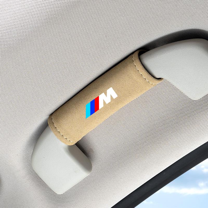 Car Roof Armrest Inner Door Pull Handle Protection Case Suede Cover For BMW M LOGO Leather1 3 5 7 Series X1 X3 X5 X6 M Sports HV0