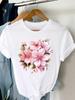 (Asian Size) Women Flower Watercolor Lovely Trend 90s Short Sleeve Fashion Print Lady Tee Top Clothing Casual Tshirt Female Graphic T-shirts