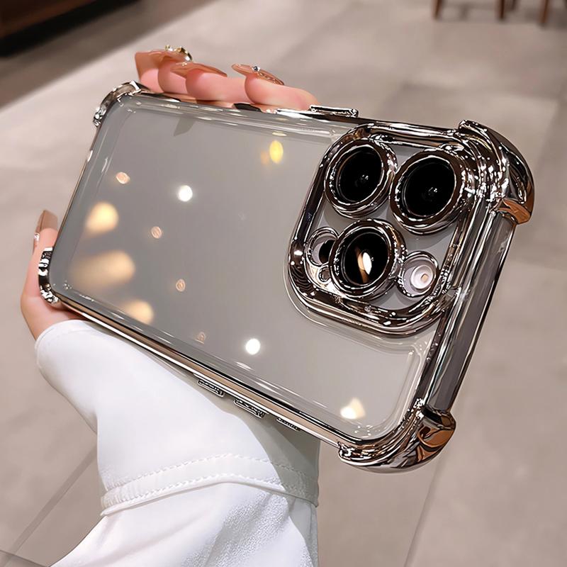 Luxury Transparent Plating Shockproof Phone Case for iPhone 16 15 14 13 Pro Max Soft Bumper Cover