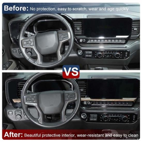 2X Car Central Console Dashboard Decor Strips Trim Cover For Chevy Silverado 22+