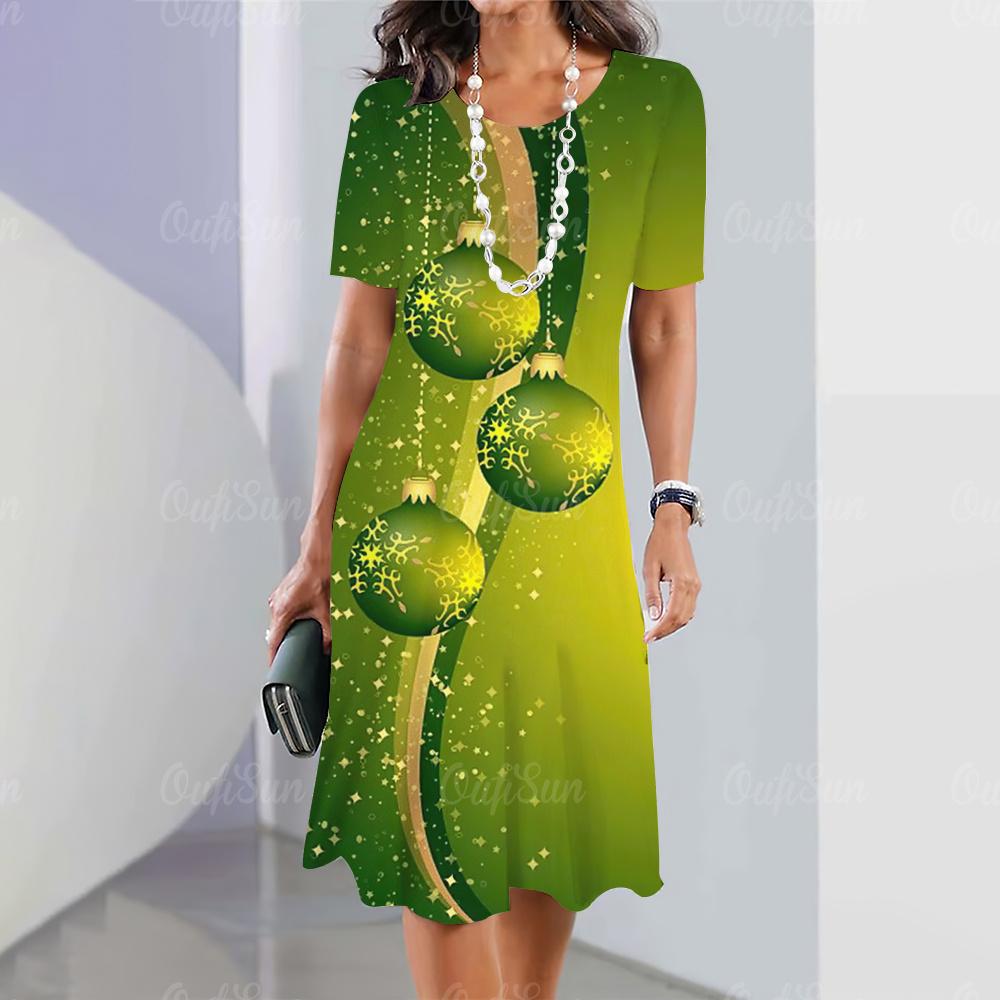 Nuevos Vestidos de Mujer Vestidos Vintage Navidad Starlight Impreso Повседневное Manga Corta 2023 Moda Mujeres Плюс Размер Ropa Y2K