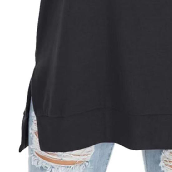 Round Tops Long Neck Women Sleeve Side Split Hem Pullover Tops Solid Color Loose Fit Tee Shirt Daily Wear