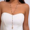 Long Chain Crystal Y-Shaped Necklace Bohemian Retro Clavicle Chain Cross Pendant Necklace  Women