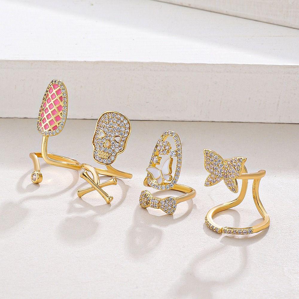 Open Heart Nail Ring Skull Butterfly Nail Art Ring Trendy Eyes Manicure Ring  Overlay