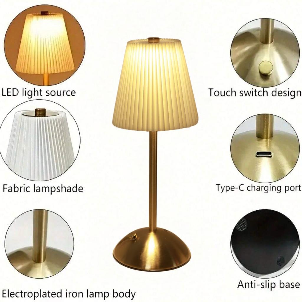 Минималистичная плиссированная декоративная настольная лампа с сенсорной зарядкой, трехцветными светодиодными лампами для украшения спальни и гостиной