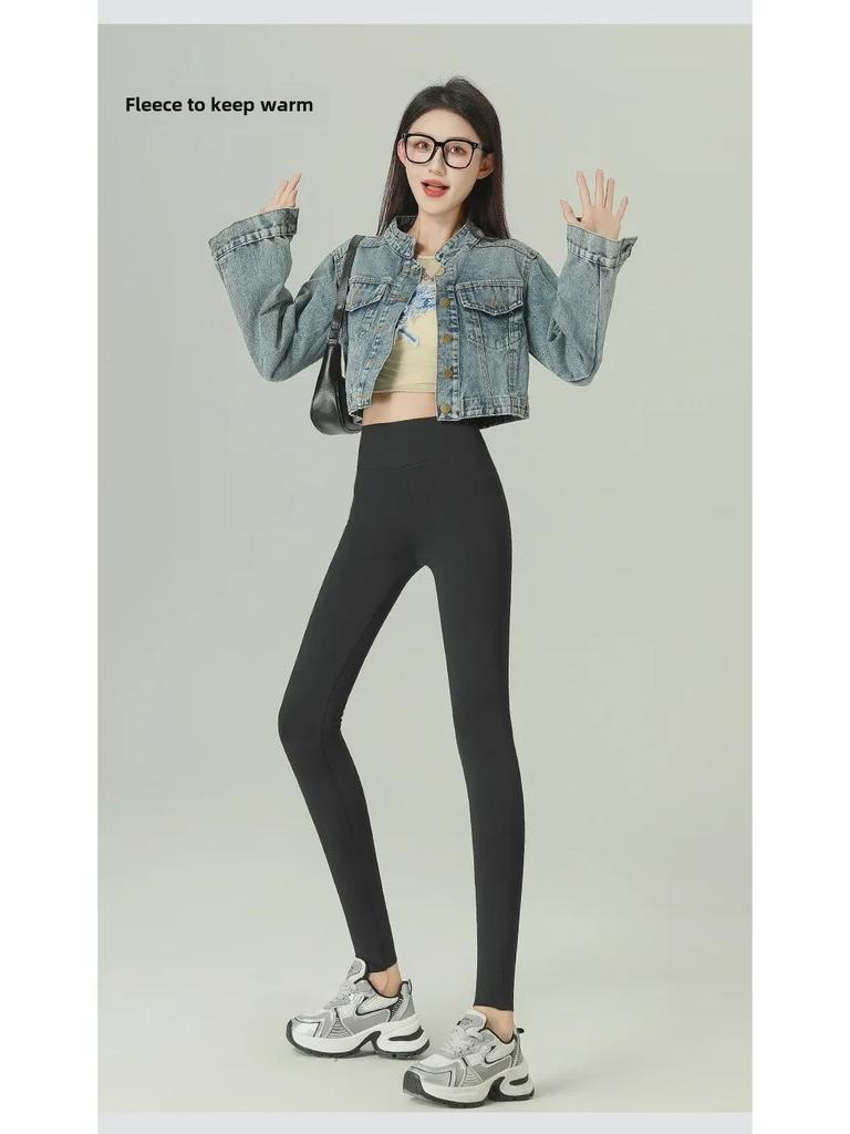 Slim Velvet High-Waist Women's Yoga Leggings - Warm, No Line, Autumn/Winter Wear