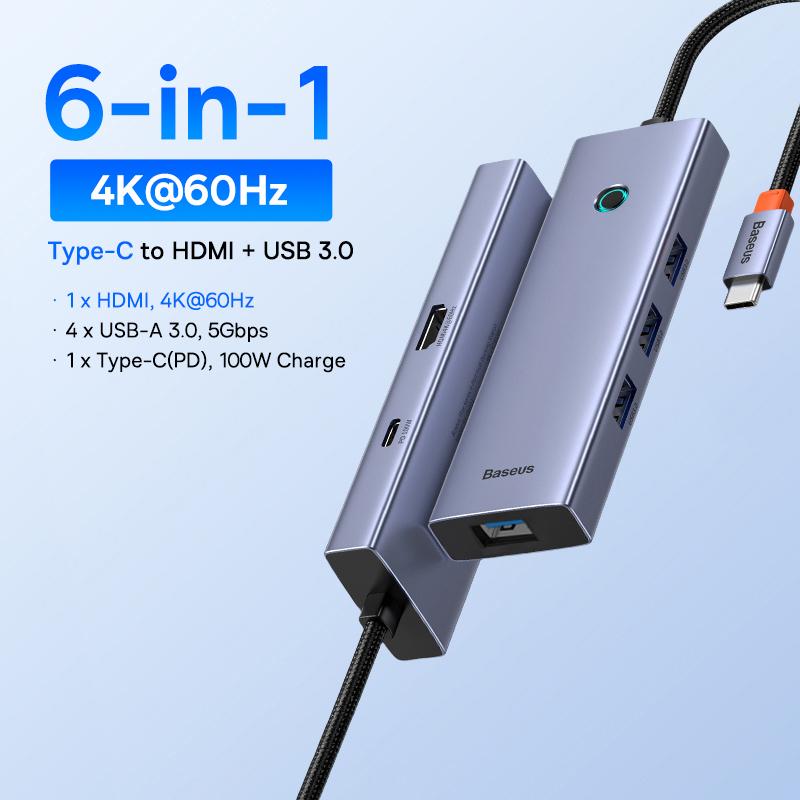 Baseus USB C ХАБ Двойной HDMI 8K 4K Адаптер 10-в-1 USB 3.2 10 Гбит/с Разветвитель с RJ45 SD TF Type C PD 100 Вт для MacBook Pro Air ХАБ