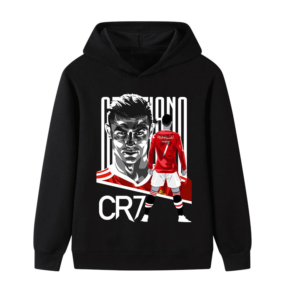 Теплый детский худи с капюшоном, Свитшот с принтом футболиста и текстом CR7, Повседневный топ с длинным рукавом для осени и зимы, Для детской одежды на улице и на каждый день