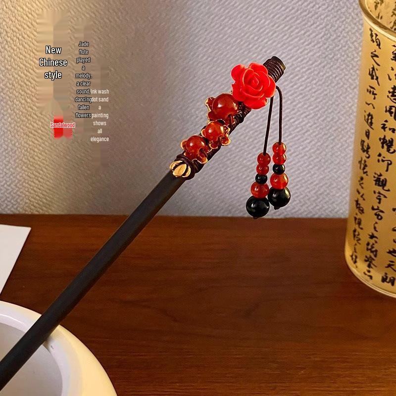 Традиционная китайская красная заколка для волос с кисточкой в виде цветка для ханьфу и ципао