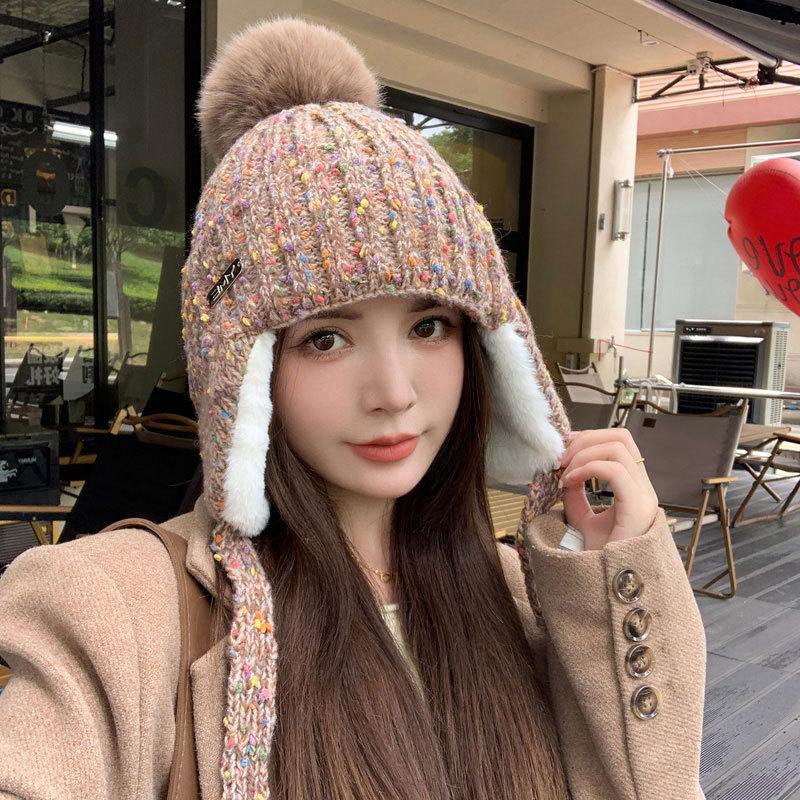 Ladies winter ear protection cotton hat wool warm casual piled thick sweet versatile cold cycling knitted Lei Feng hat