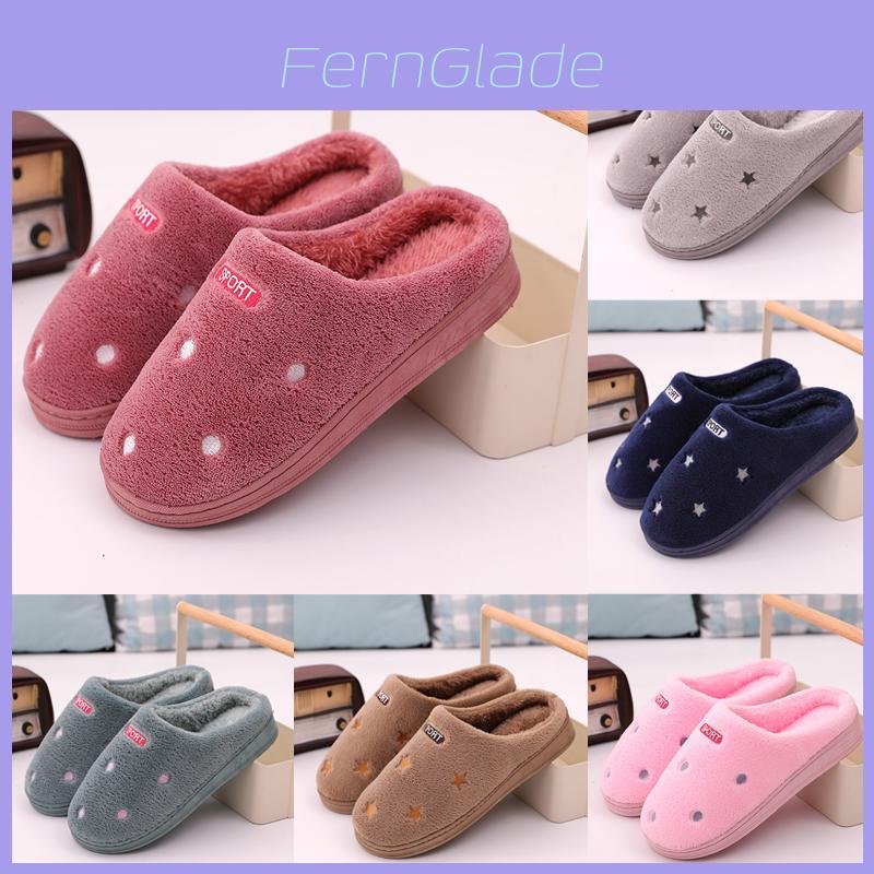 Stylish Black And White Plush Couple Winter Slippers With Soft Dot And Star Patterns