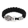 Norse Mythology Viking Stainless Steel Titanium Steel Wolf Head Umbrella Rope Handmade Bracelet Men's Jewelry Black