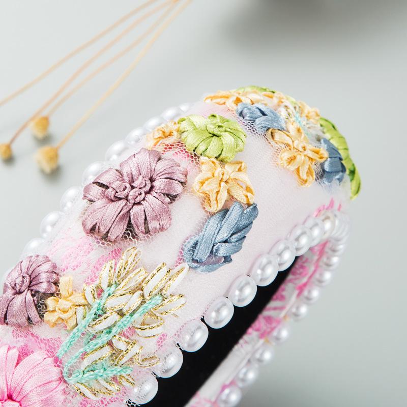 Женская повязка для волос с широким краем, деревенская повязка на голову с жемчугом и цветами, повязка на голову с шампунем, милый обруч для волос, головной убор из губки