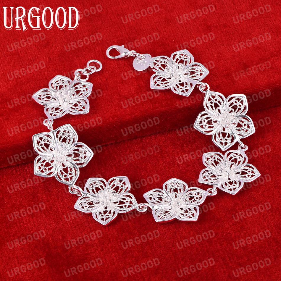 925 Sterling Silver Seven Flower Bracelet Fashionable Wedding Jewelry