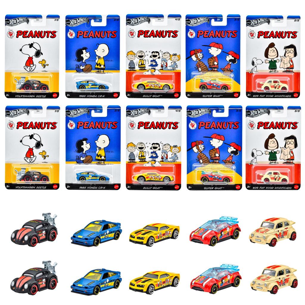Hot Wheels Entertainment Theme Assortment Peanuts Vehicle Toy Mini Box of Sold in Ages 3 and Multi - Car, 10, Box, Up, 987H-GDG83