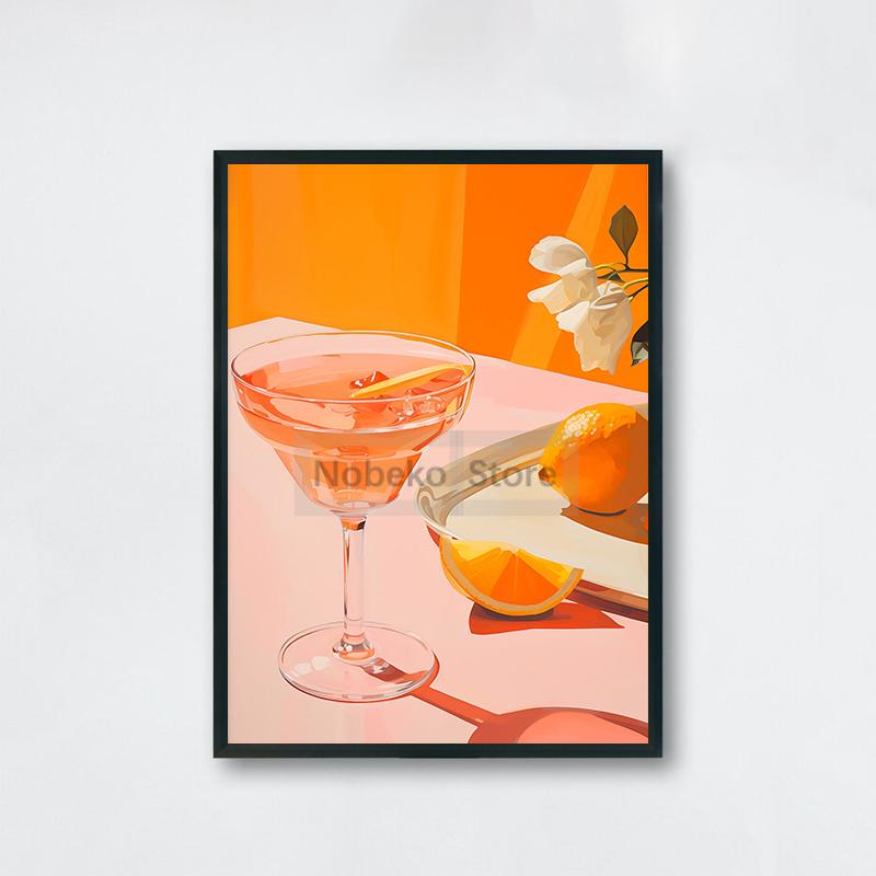 Винтажный коктейль 70-х годов Плакат Negroni Aperol Spritz Печать на холсте Картина Girly Pink Wall Art Pictures Home Room Bar Cart Decor