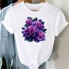 (Азиатский размер) Прекрасный цветочный тренд Принт Женская футболка Верхняя одежда Повседневная Цветочная мода Футболка с коротким рукавом Женские графические футболки