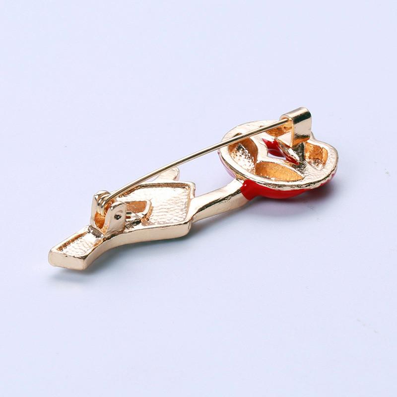 Fashion Luxury Cute Big Red Lips Hand Brooches Gold Color Rhinestone Enamel Alloy Brooch Lady Party Pins Birthday Gifts