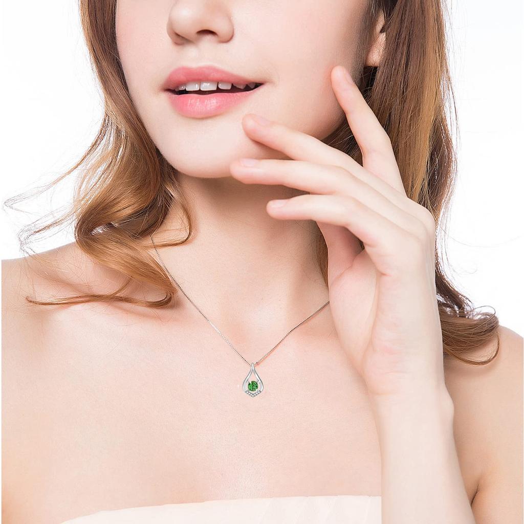 KIMIEVOL Emerald Synthetic May Drop Silver Gift Wrapping Included Women's Necklace, Birthstone, Motif, Platinum-Plated 925, Jewelry, Accessory,