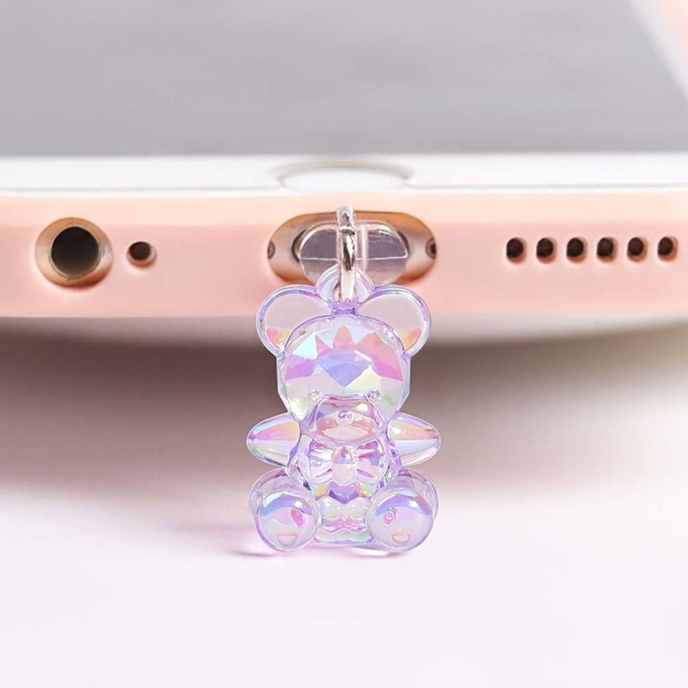 Acrylic Bear Dust Plug Cute Dust Protection Stopper New Mobile Phone Dust Plug for Phone/Type C