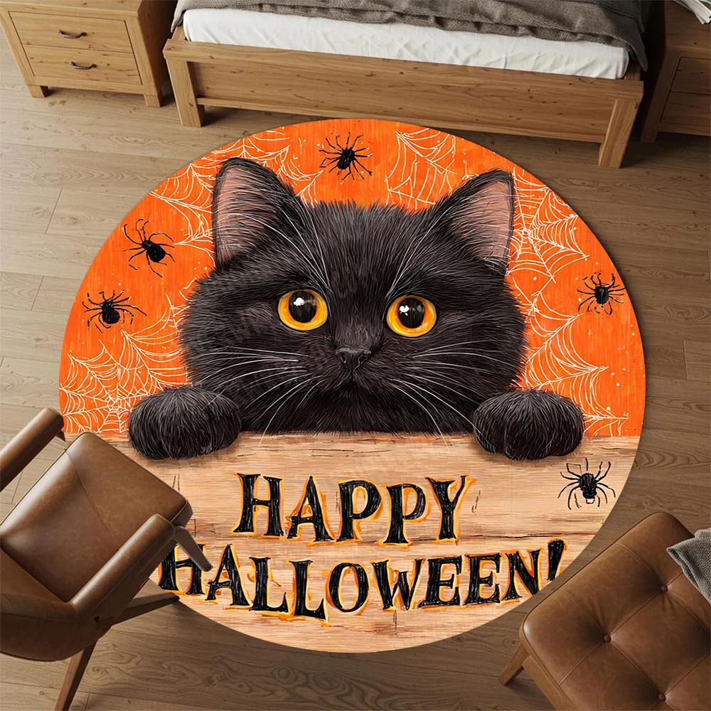 1PC Halloween Black Cat Office Round Area Rug, Under Office Chairs Bedroom Living Room Home Decor, Carpet for Office -1110127