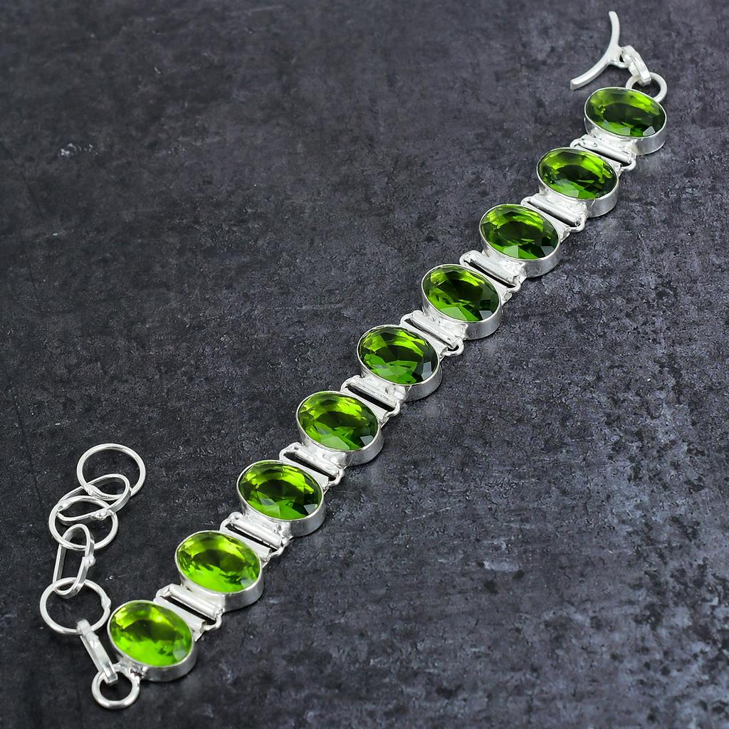Браслет ручной работы из серебра 925 пробы с драгоценными камнями перидот 7-8 дюймов W3C46