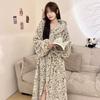 Winter Long-sleeved Hooded Thickened Warm Flannel Kimono Robe Women's Sexy Leopard Print Bathrobe Pajamas Nightgown Nightgown