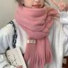 Winter Scarf For Women Sweet Pink Warm Shawls Wraps Female Thick Knitted Soft Long Tassel Shawl Neckwrap Solid Neckerchief