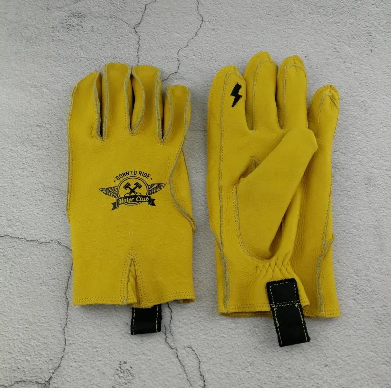 Unisex Motorcycle Rider Cowhide Gloves Classic Black & Yellow Vintage Leather Cycling & Outdoor Riding heavy Duty Work Luvas