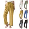 Summer Ladies Casual Wide Leg Tie Elastic Waist Pleat Front Pocket Solid Color Wide Leg Pants Dress Pants